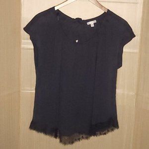 LC Lauren Conrad Womens Grey Flowy Silky Lace Trim Blouse XXL